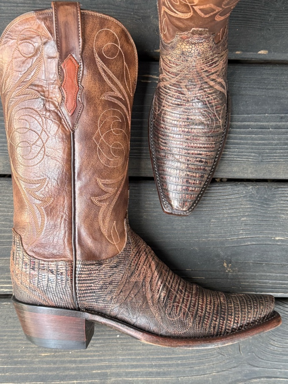 Lucchese 1883 Exotic Women's Cowboy Boots in Distressed Redwood Color - Picture 6 of 9